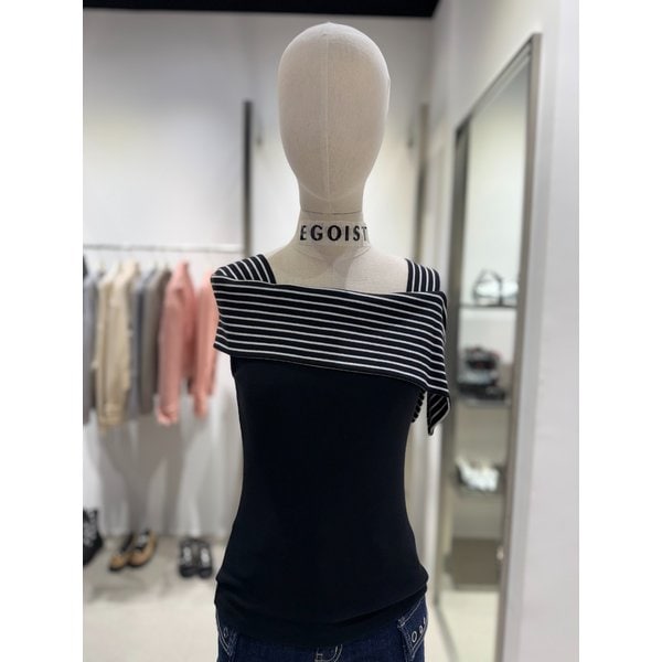 [여주점] 스트라이프 믹스 언발 오프숄더 티셔츠  ER2CH460