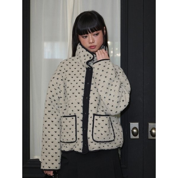 heart Dot Pattern Fleece Jacket_Ivory