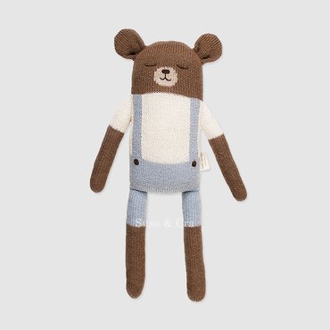 슈슈앤크라 [MAIN SAUVAGE] 라지 테디 니트인형 - 블루 오버롤(42cm) ㅡ 블루