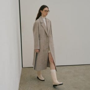 [LE CLASSIQUE] BIRKIN Semi Double Oversized Tailored Collar Wool Herringbone Coat_Beige