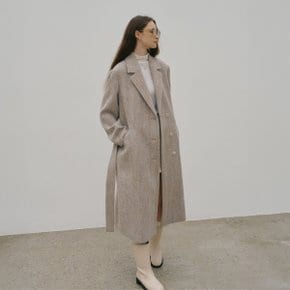 [LE CLASSIQUE] BIRKIN Semi Double Oversized Tailored Collar Wool Herringbone Coat_Beige