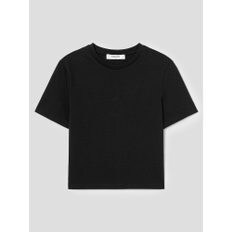 코튼 스판 반소매 크롭 티셔츠  블랙 (324742LY25)
