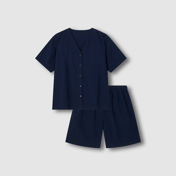 여 시어서커 브이넥 5부 파자마 세트 J216201076056