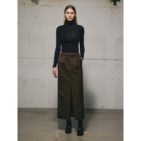 WOOL FRONT SLIT MAXI SKIRT (DARK BROWN)