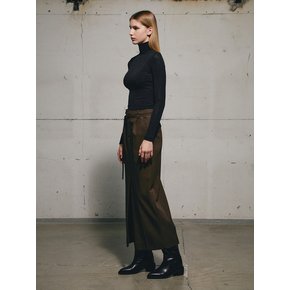 WOOL FRONT SLIT MAXI SKIRT (DARK BROWN)