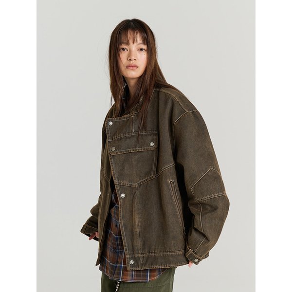 SYNTHETIC LEATHER BIKER JACKET (VINTAGE BROWN)
