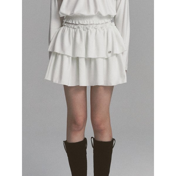 Tweed Cancan Frill Skirt White