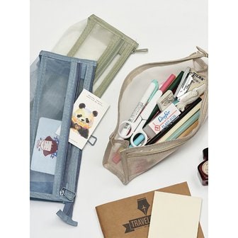 BRISKSTYLE 2단 메쉬 삼각 중학생 고등학생 대학생 필통 파우치