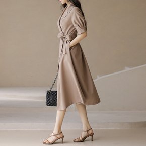 [루이스엔젤] 트렌치 디자인 벨트SET 네추럴 시크 무드 A라인 플레어 원피스