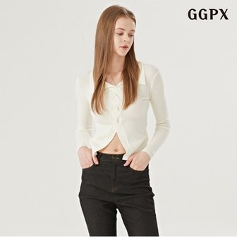 GGPX 정상가:29,000원  베이직 카라 꼬임 비스코스 크롭 긴팔 니트 (GOAKT001D)