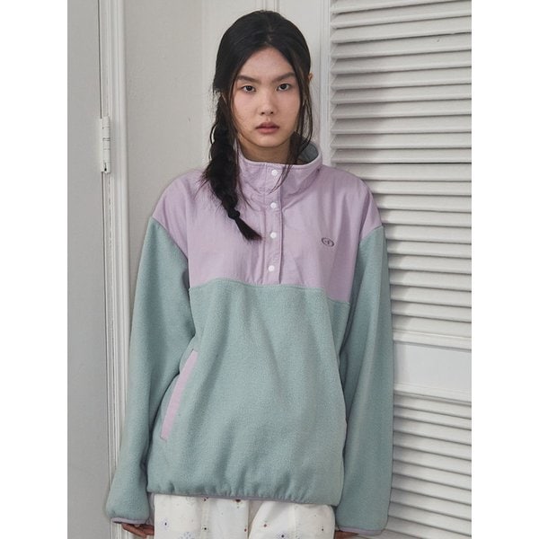 Soft two-tone fleece pullover - Purple mint