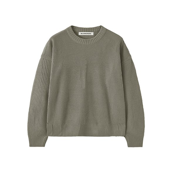 크루넥 리브 니트 스웨터_크롭 그레이