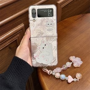 갤럭시 Z플립 6 5 4 3 지플립 실버 귀여운 감성 고양이 나비 캐릭터 핸드 스트랩 실리콘 케이스