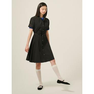 빈폴레이디스 25SS 밴드넥 7부 소매 쇼트 원피스 - 블랙 BF5471C085