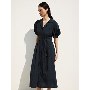 BALLOON-SLEEVE BELTED DRESS