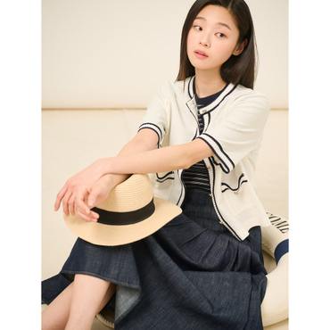빈폴레이디스 팁 배색 5부 저지 카디건  화이트 (BF5442C201)