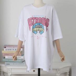 Astrodome T shirt 아스트로돔 핑크레터링 프린트 면라운드 루즈핏박스 반팔원피.._P395834433