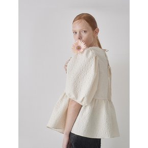 Volume Puffy Back Ribbon Blouse - Ivory