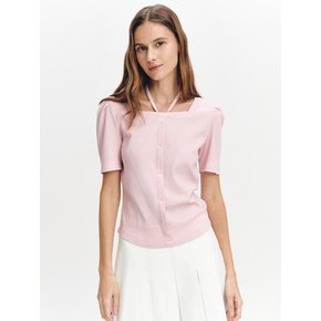 Tie-decorated Square-neck Top PINK