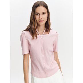 Tie-decorated Square-neck Top PINK