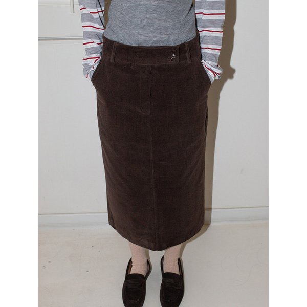 더블 버튼 코듀로이 스커트 - 브라운