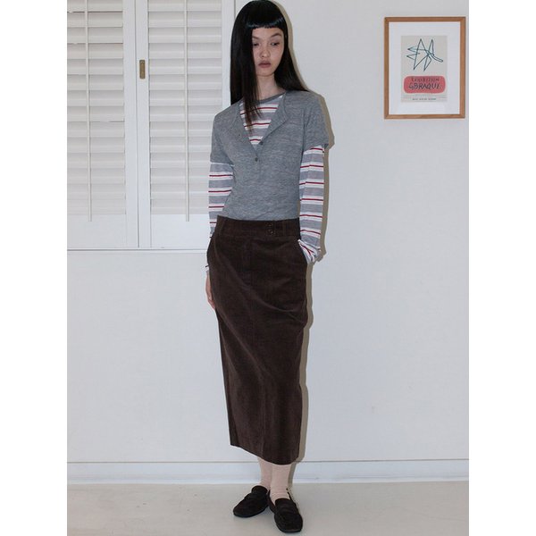 더블 버튼 코듀로이 스커트 - 브라운