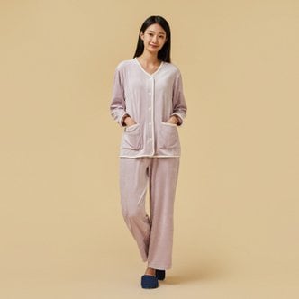 JAJU *정상가 49,900원*여 라이트 밍크플리스 브이넥 파자마 세트_PINK