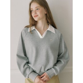 Pique Open Collar Sweatshirt - Melange Grey