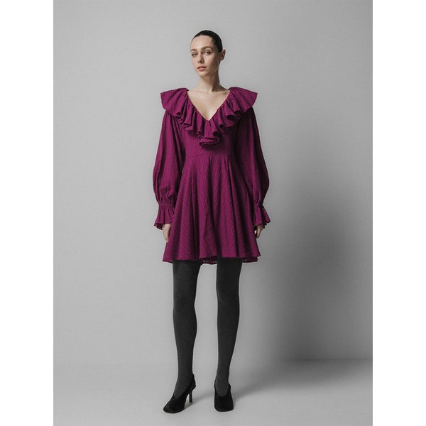 MAGENTA RUFFLE COLLAR MINI DRESS