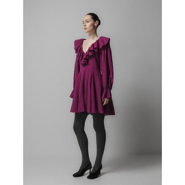 MAGENTA RUFFLE COLLAR MINI DRESS