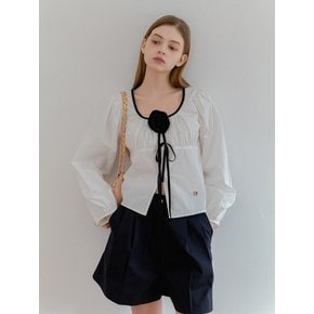 ROSE CORSAGE RIBBON BLOUSE_WHITE