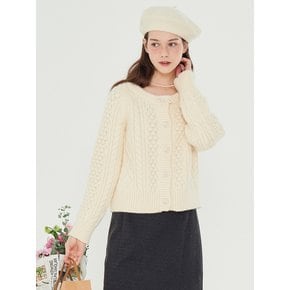 MET ribbon button wool knit cardigan cream