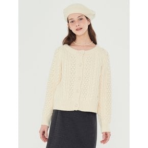 MET ribbon button wool knit cardigan cream