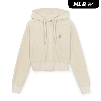 MLB [코리아공식] 여성 베이직 벨벳 크롭 후드집업 BOS (D.Cream)