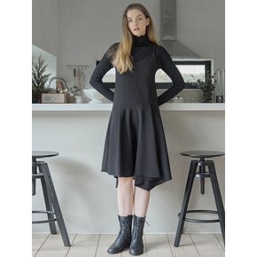 Unbalanced Flare Sleeveless Dress - BLACK