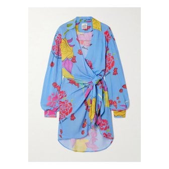  돈데 에스테반 시엘로 플로럴 프린트 크레이프 미니 랩 드레스 블루 46376663162871393