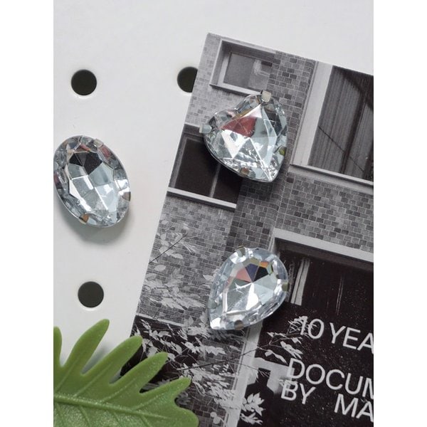 반짝이는 유광 실버 스톤 보석 냉장고 자석 4P 세트