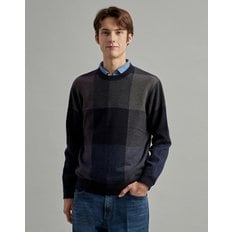 [23FW] [Pure Wool] 닥스 체크 네이비 라운드 스웨터 DMSW3D103N2