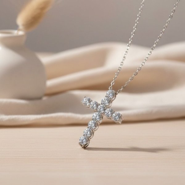 [옷자락] 여성용 섬세 큐빅 십자가 목걸이 데일리 액세서리