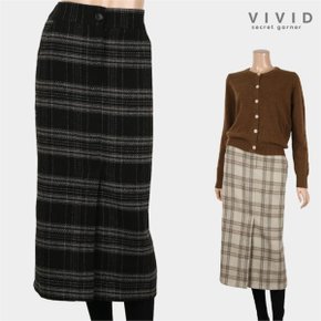 체크무늬 슬릿 롱 스커트 VS042025_P091879886