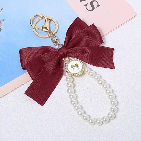 리본 진주 키링 가방고리 자동차키홀더 열쇠고리 (WFJ95HT)