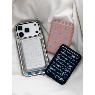 수이브 리본 패턴 레터링 2장수납 비건레더 맥세이프 카드지갑 케이스