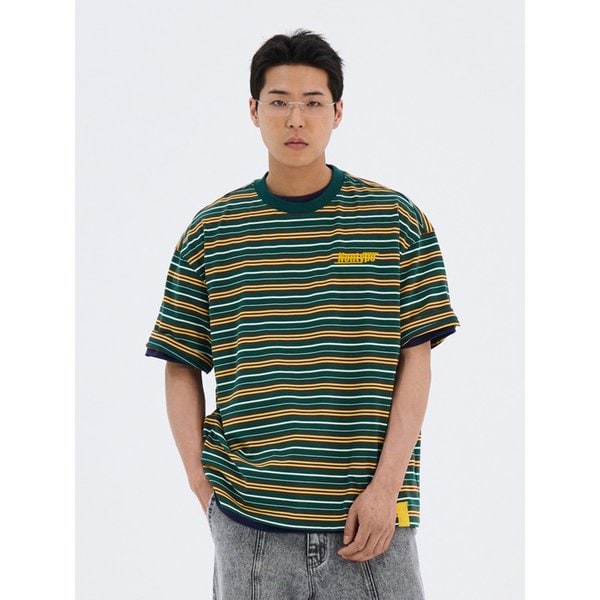 MULTI STRIPE EMBROIDED T-SHIRTS (GREEN)