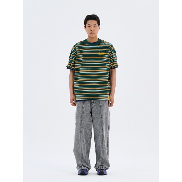 MULTI STRIPE EMBROIDED T-SHIRTS (GREEN)