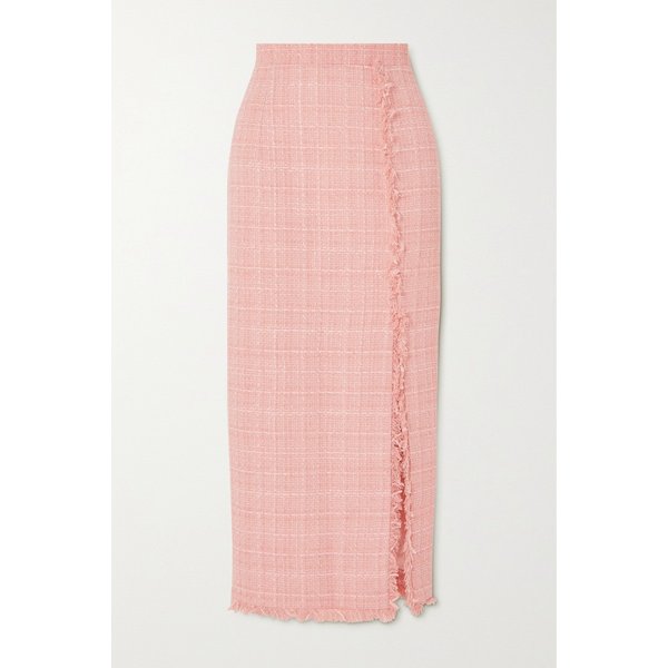 후이샨 장 지아 프레이 메탈릭 트위드 미디 스커트 베이비 핑크 1647597287117433