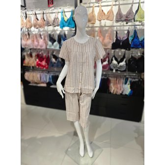 비너스 [시흥점] S 와코루 ) 선염 면 요루 스트라이프 여성 파자마 세트 [WPA7166W-PK]