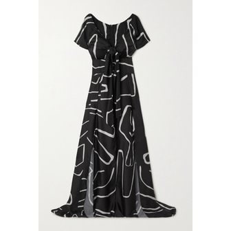 TONGORO 통고로 Net Sustain Sabar Printed Satin Maxi Dress 블랙 33258524072280338