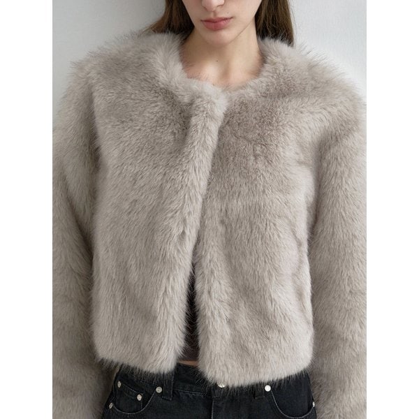 소프트 퍼 크롭 자켓 라이트그레이 MDJK047LGRAY