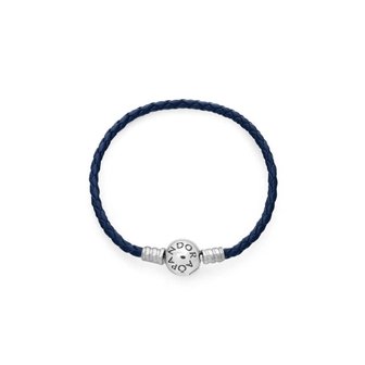  판도라 592790C01-S3 모멘츠 라운드 클라습 블루 브레이디드 레더 팔찌