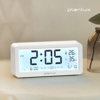 플랜룩스 심플뷰 전자 탁상시계 LED 백라이트 온도 습도 무소음 알람 시계